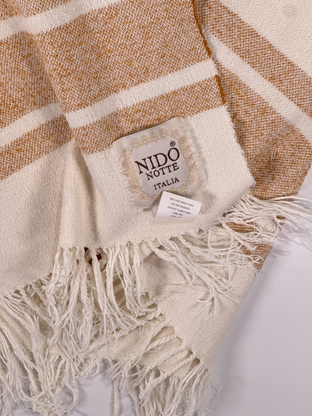 Nido Notte Italia Terracotta Mustard Boho Striped Fringe Throw Blanket - Picture 5 of 7